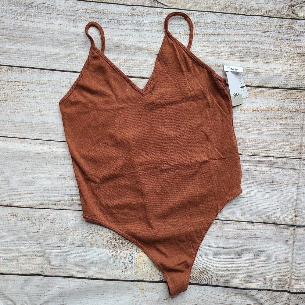 BP Bodysuit Ribbed V-Neck Tank Rust Size XL
